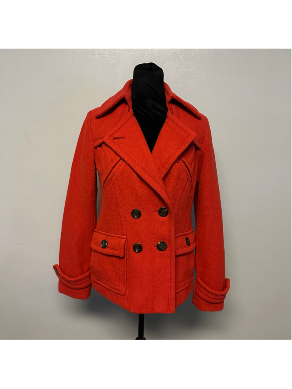 American Eagle Outfitters Double Breasted Pea Coat Size Medium Red Wool Blend